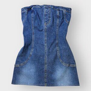 Strapless stretchy Denim Mini Dress – Y2K Tube Dress 